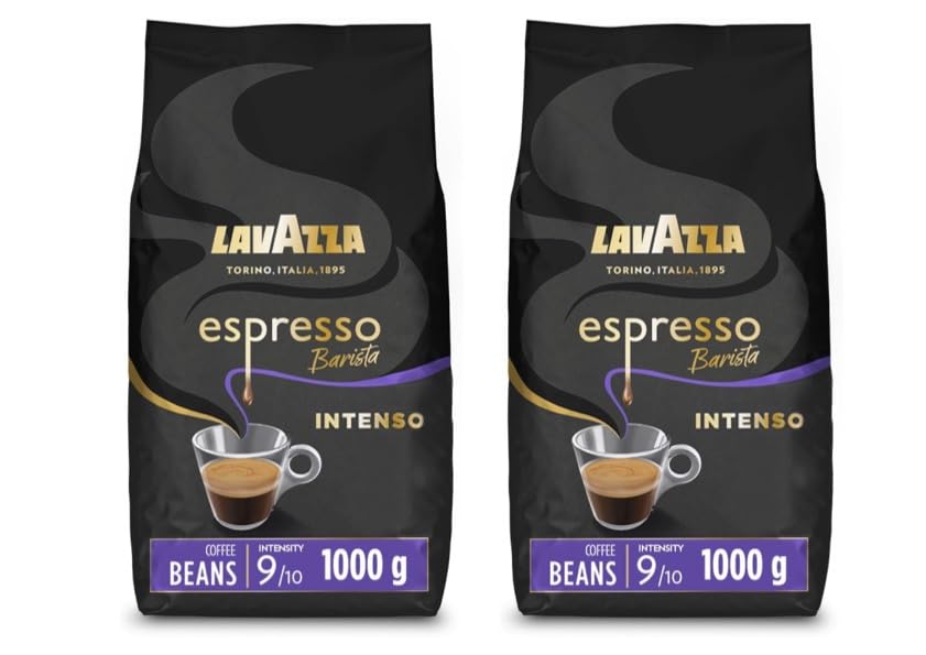 Lavazza Espresso Barista Intenso Coffee Beans 2kg bundle two 1kg bags showing the medium intense roast Italian espresso blend with cocoa and wood notes