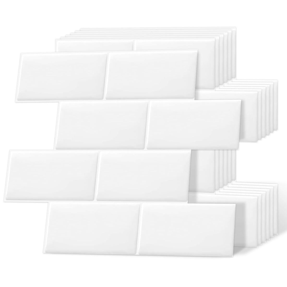 DEWOO White Metro Peel and Stick Wall Tiles – 10-Sheet Kitchen Splashback pack showing white metro tile design and self-adhesive backing