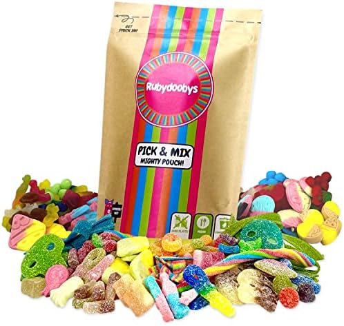 Rubydoobys Vegan Pick and Mix Sweets eco-friendly pouch – huge variety of vegan and vegetarian sweets in compostable packaging from Cornwall sweet shop