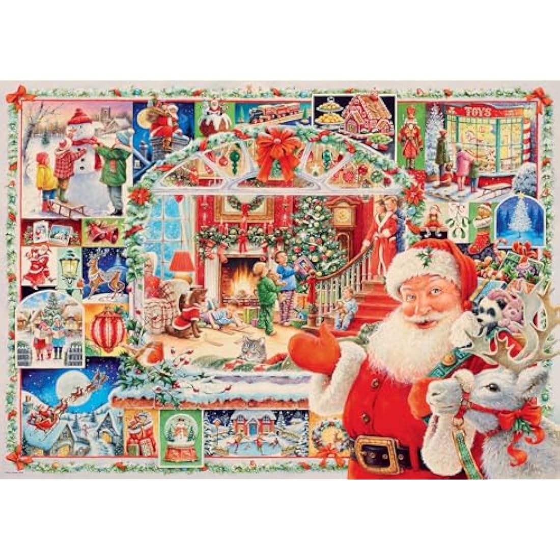 Christmas 1000 Piece Jigsaw Puzzle for Adults and Kids — premium extra-thick cardboard puzzle with linen-structured paper, 70x50cm festive scene with 24 enchanting images