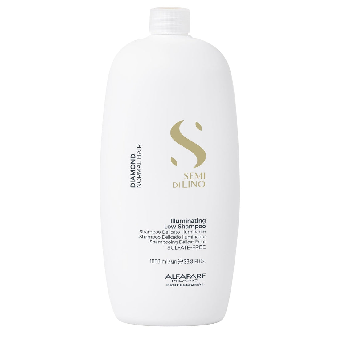 Alfaparf Milano Semi di Lino Diamond Illuminating Shampoo 1000ml – large professional-size bottle with gold and white label design