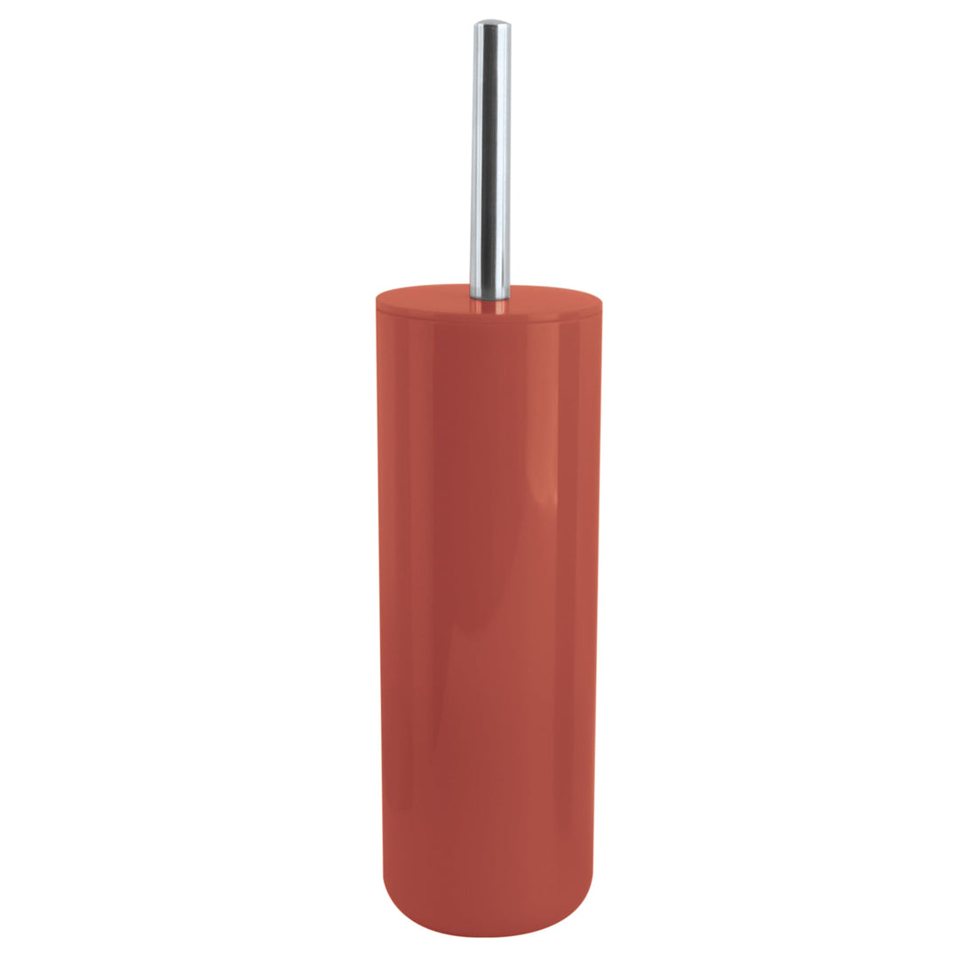 MSV INAGUA toilet brush with holder in terracotta orange, 9x39cm, standing upright against a neutral bathroom background