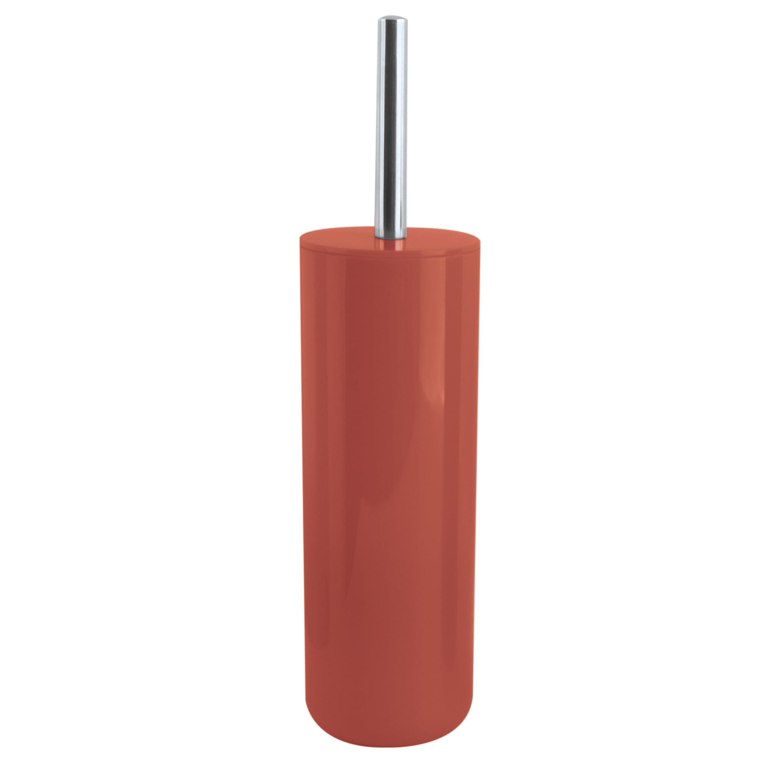 MSV INAGUA toilet brush with holder in terracotta orange, 9x39cm, standing upright against a neutral bathroom background