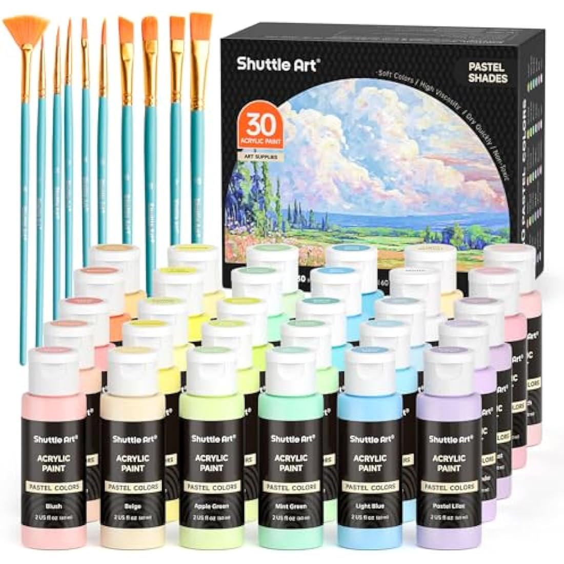 Soft, Dreamy, Permanent: Shuttle Art 30-Colour Pastel Acrylic Paint Set at £49.44
