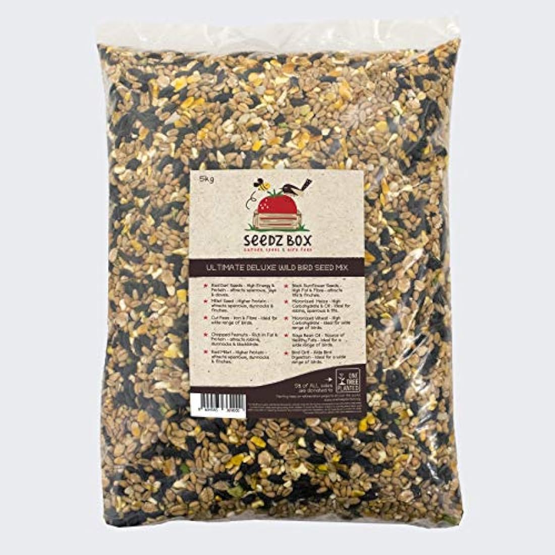 SeedzBox Deluxe Wild Bird Seed Mix 5kg – no-filler grain and nut blend for small garden birds including robins, blackbirds and sparrows