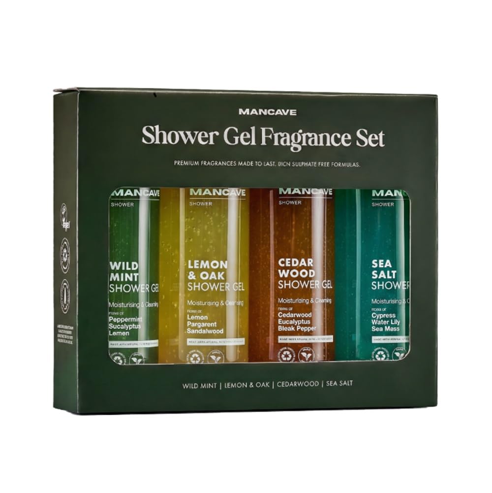 ManCave Men's Shower Gel Gift Set – 4 x 500ml Natural Vegan Body Wash