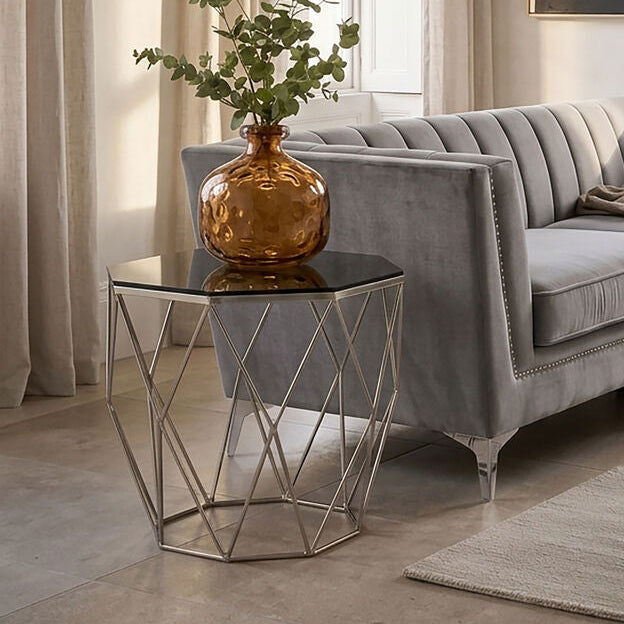 Eight Sides of Elegant: The Orsina Octagonal Smoke Glass End Table at £219.95