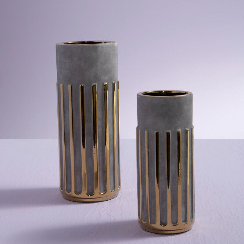 Tall, Elegant & Effortlessly Styled: The Orsina Harlie Large Grey and Gold Ceramic Vase