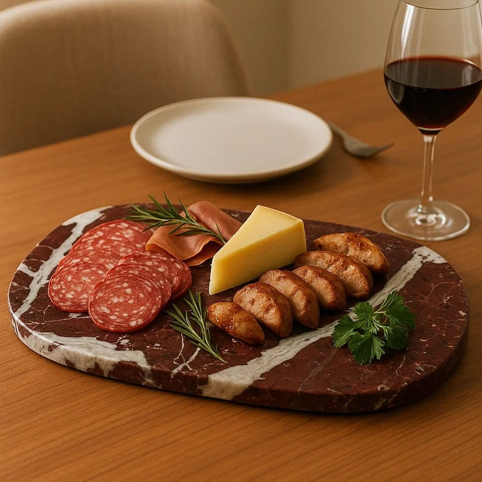 Entertain Like a Pro: The Orsina Salmo Red Marble Oval Serving Board