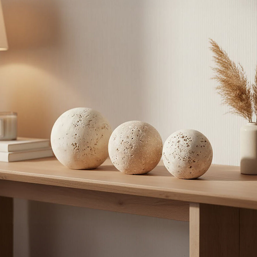 The Art of Styling with Stone: Orsina Tibor Travertine Decorative Spheres