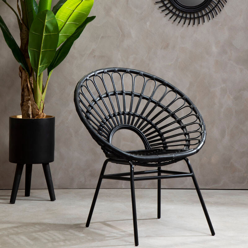 The Chair With Visual Rhythm – Orsina Java Black Rattan Flared Back Accent Chair for £123.95