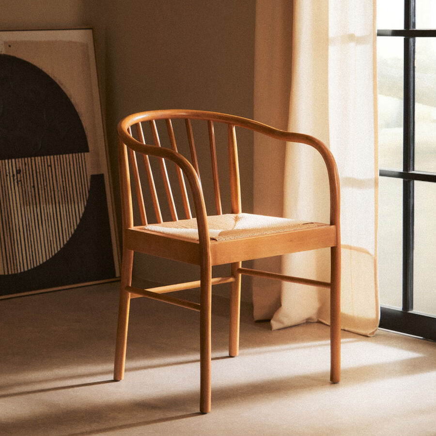 Orsina Cebu Natural Rope and Beech Wood Dining Chair in a styled dining room – modern Scandinavian-inspired chair with woven rope seat and solid beech frame
