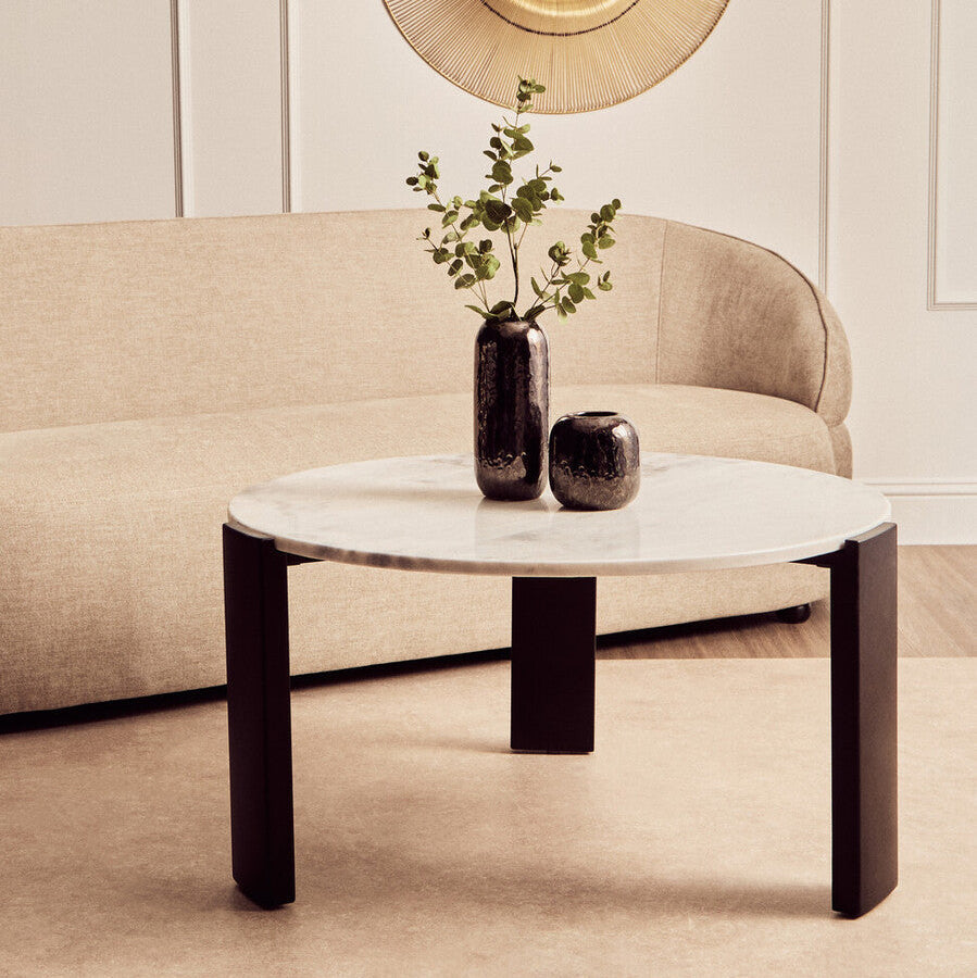 White Marble, Black Base, 3 Left: The Orsina Palermo Large Round Coffee Table at £299.95