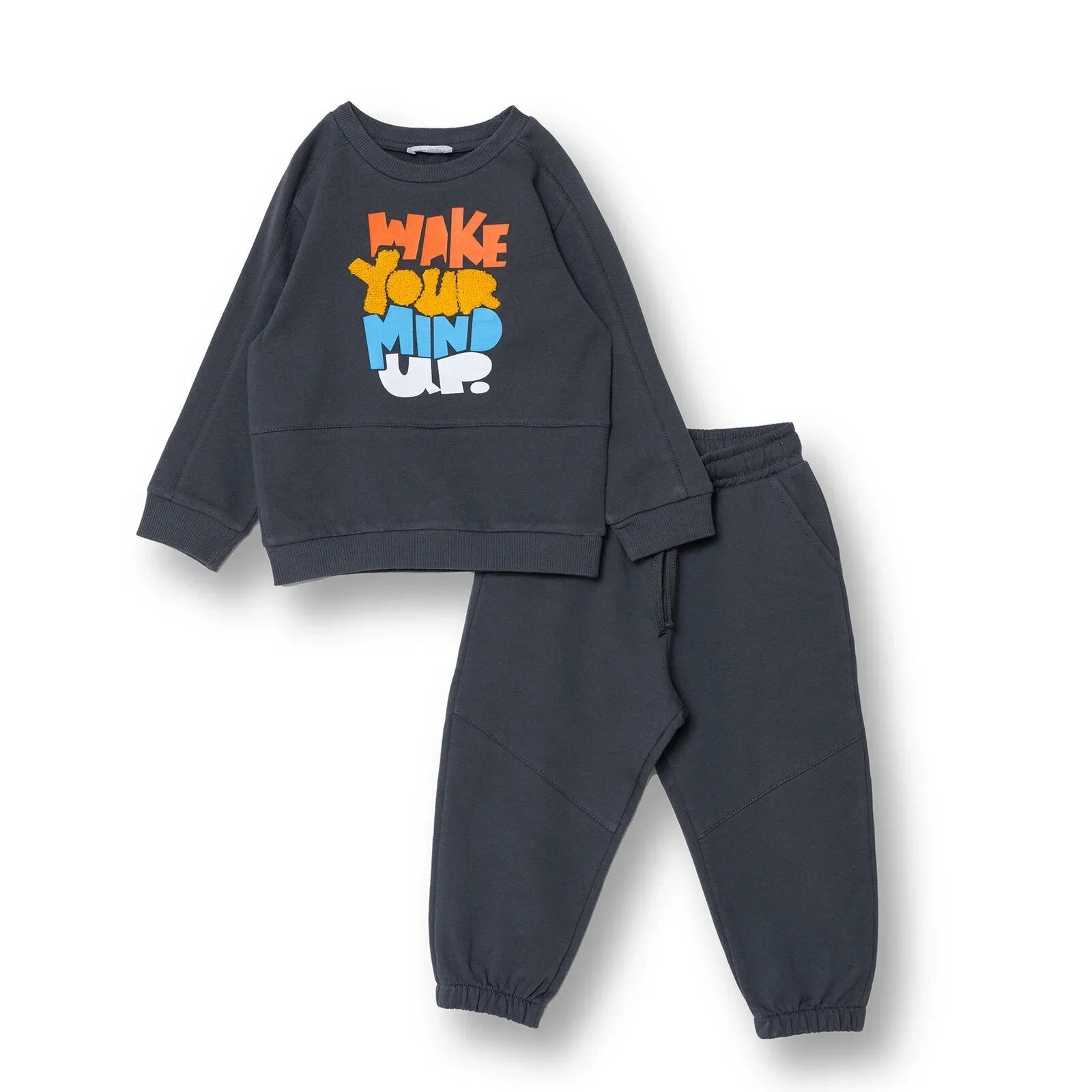 HelloBaby Jogging Set in grey — boys daily wear two-piece jogging set in soft grey, machine washable at 30 degrees, shown as a complete outfit