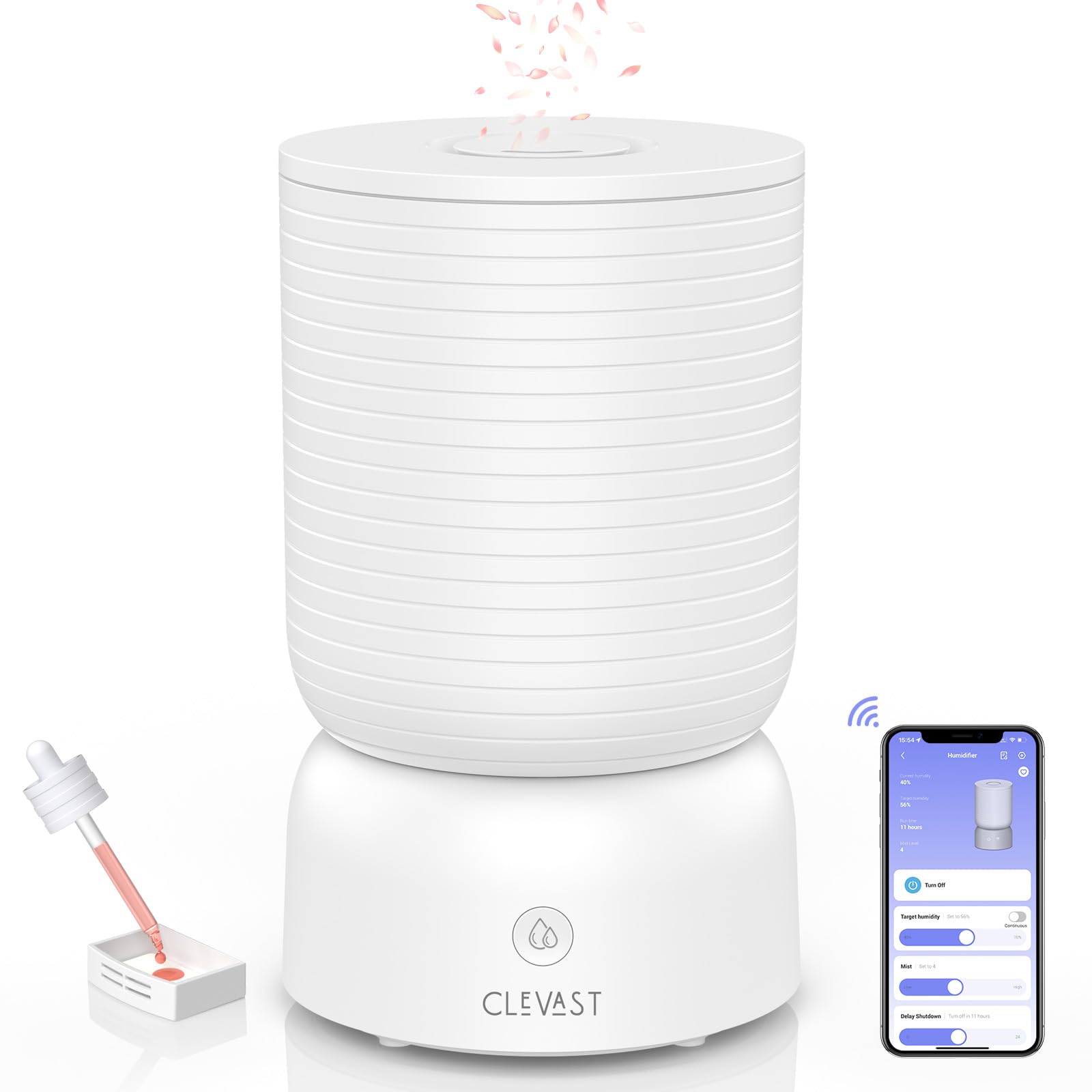 Clevast 3L Smart Ultrasonic Humidifier with App Control and Alexa Support – whisper-quiet ultrasonic humidifier with 3 litre tank for 24-hour runtime, 360-degree rotatable nozzle and smartphone app control for bedroom and nursery use