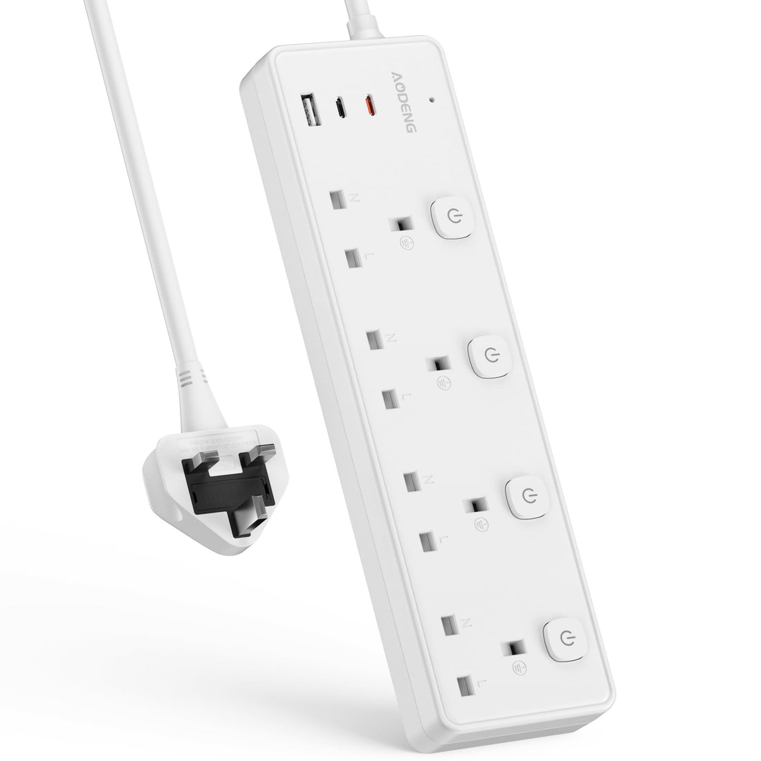 4-way extension lead with 30W USB ports 4 individual switches surge protected 2m cable wall mountable