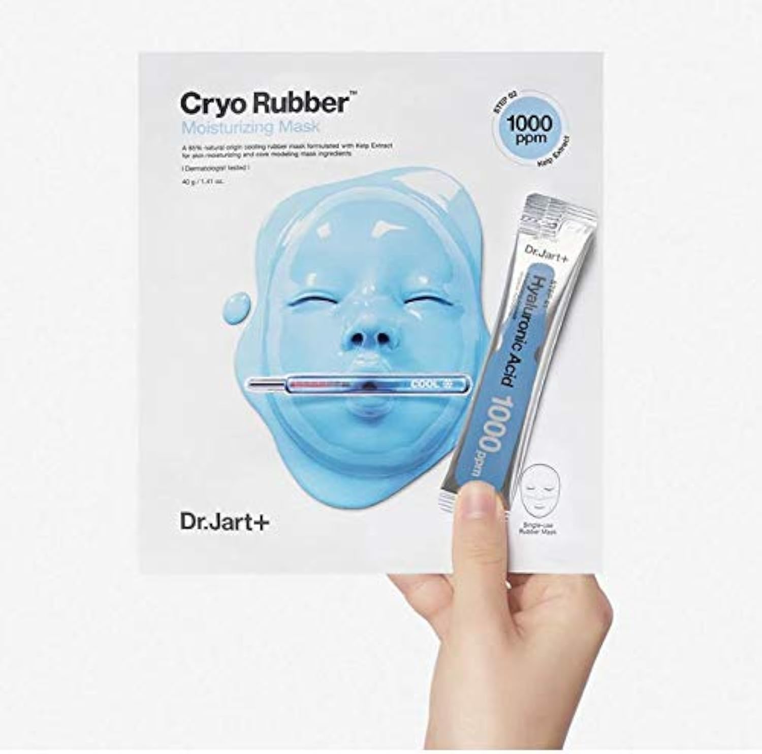 Dr. Jart+ Cryo Rubber Moisturizing Mask with 1000ppm hyaluronic acid, prebiotics and dashima extract – ampoule and rubber sheet