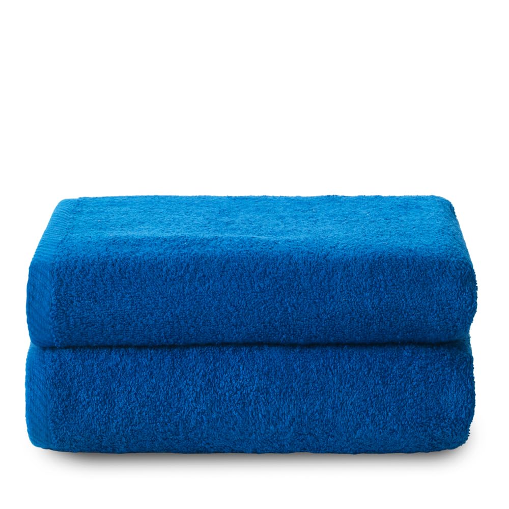 Top Towel Set of 2 Bath Towels in 100% cotton 400 GSM showing the generous 70x140cm dimensions, soft absorbent texture and the available colour range for bathroom coordination