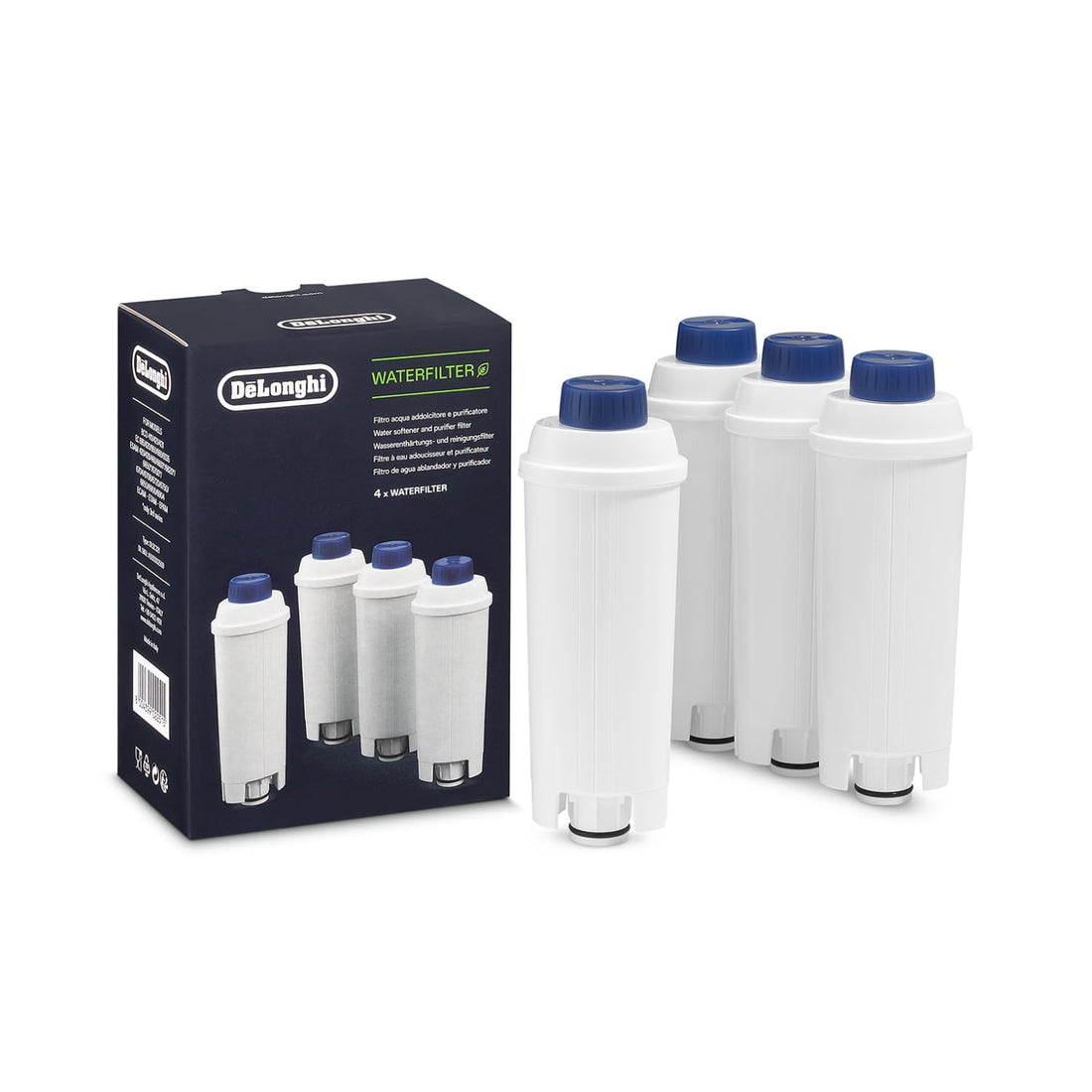 De'Longhi DLSC321 Water Filter Active Carbon Softener 4 Pack — ion exchange resin filters that remove chlorine and odours and reduce limescale in De'Longhi coffee machines