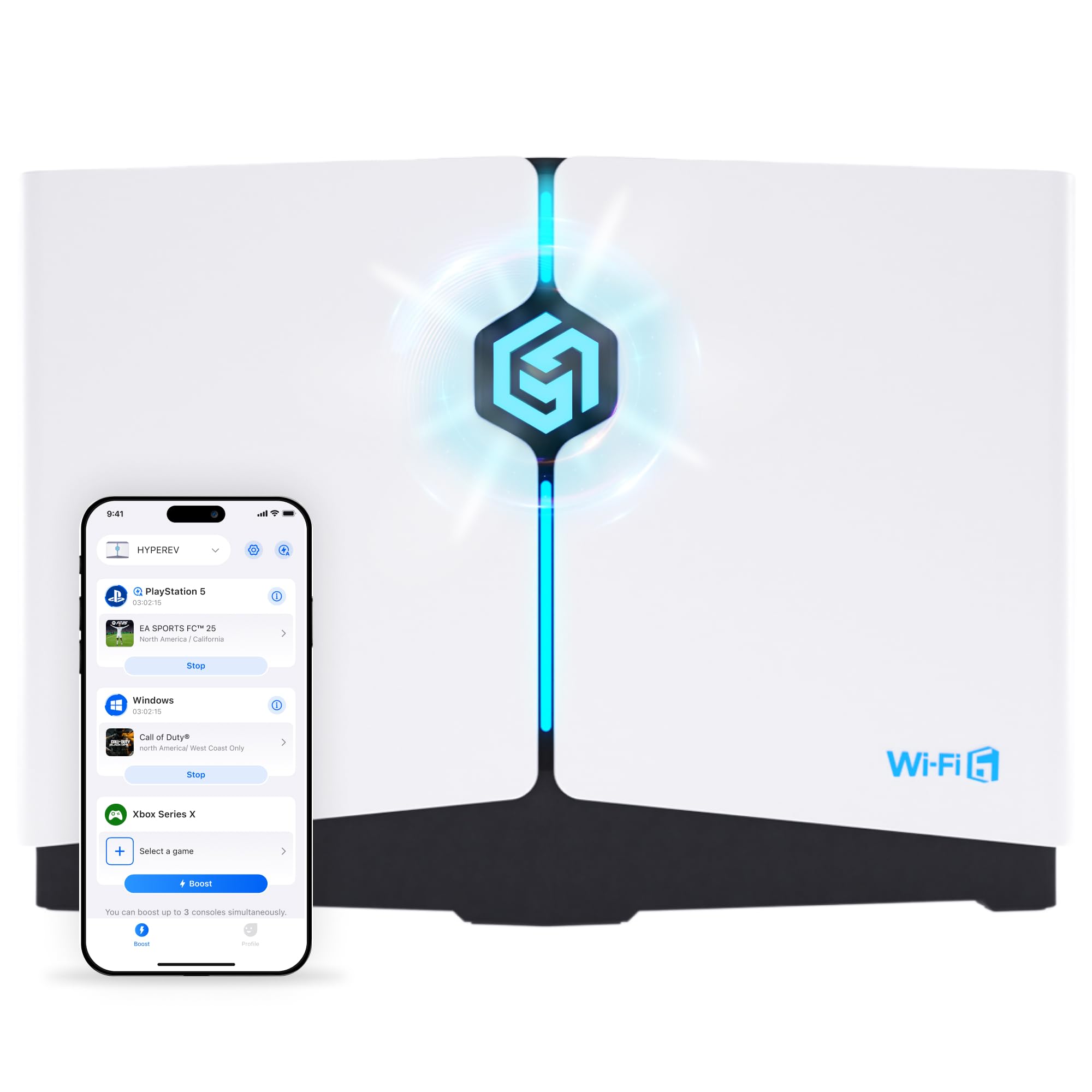 HyperEV Wi-Fi 6 Gaming Router and Booster 2402Mbps for PS5 PS4 Xbox Switch and PC with 3-month GearUp Console Booster