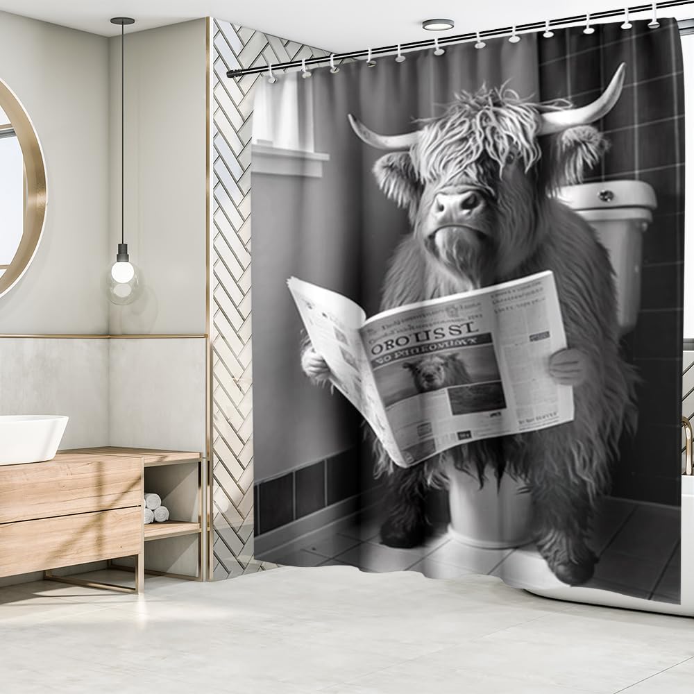 Farmhouse Highland Cow Shower Curtain Review – Rustic Waterproof Fabric for a Charm Bathroom
