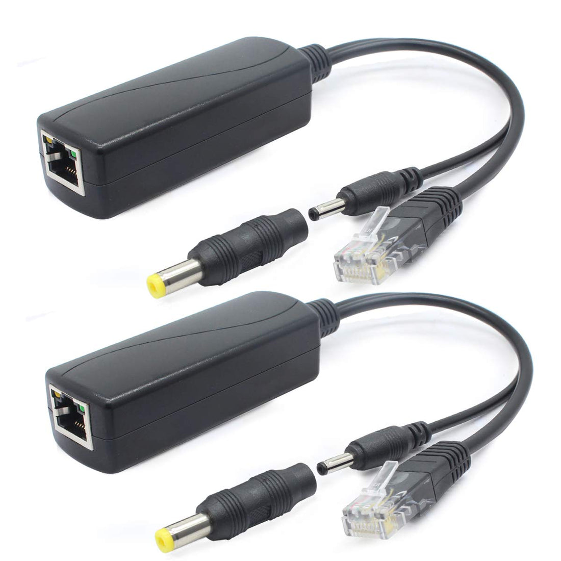 ANVISION 2-Pack 5V Gigabit PoE Splitter – IEEE 802.3af compliant PoE splitter converting 48V PoE to 5V 2.4A DC output for powering non-PoE IP cameras and devices over existing ethernet cables