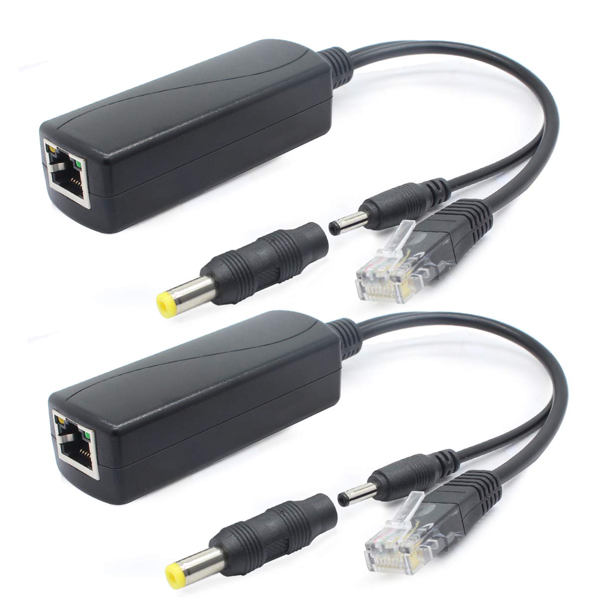 ANVISION 2-Pack 5V Gigabit PoE Splitter – IEEE 802.3af compliant PoE splitter converting 48V PoE to 5V 2.4A DC output for powering non-PoE IP cameras and devices over existing ethernet cables