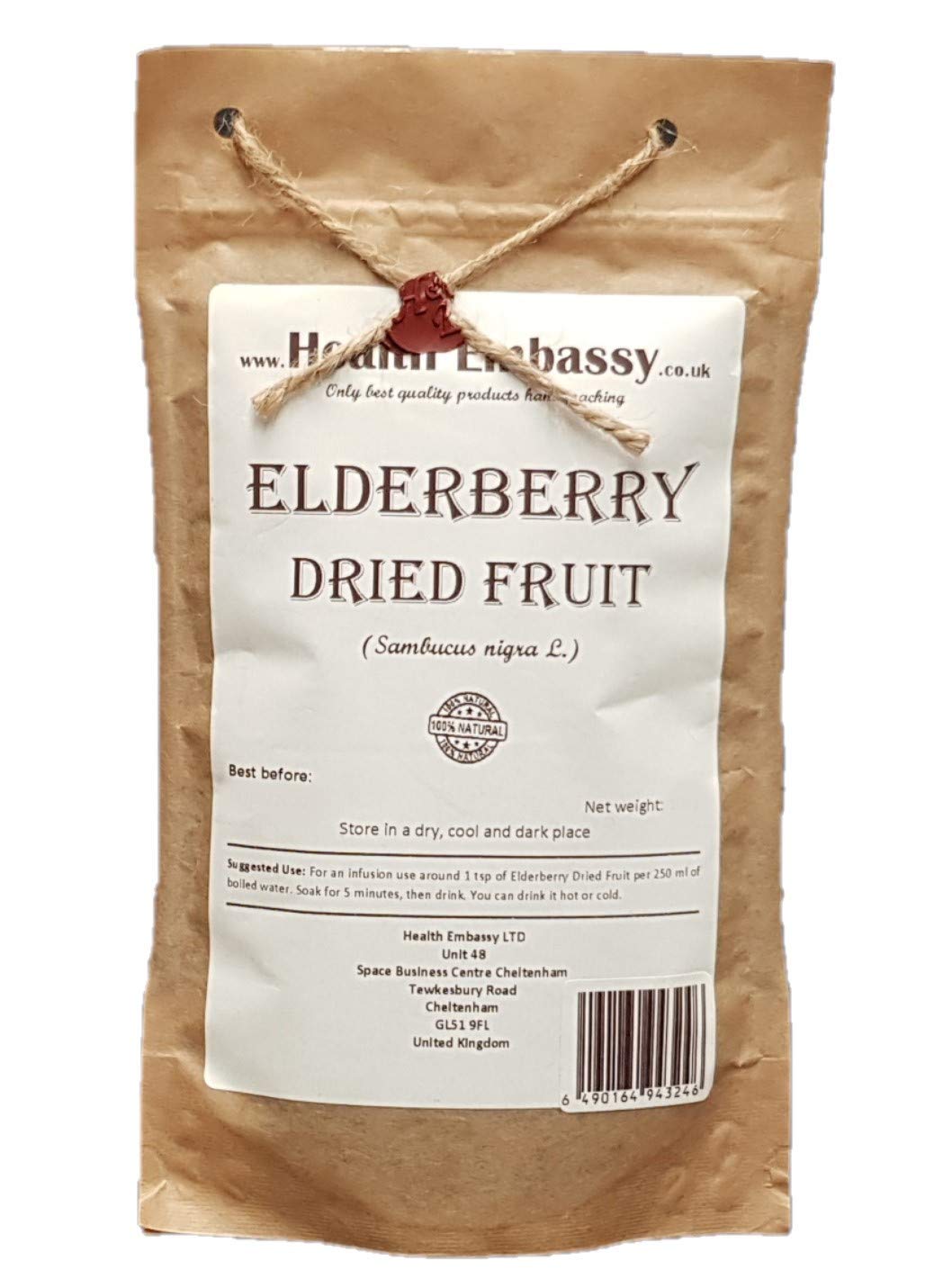 Health Embassy Elderberry Dried Fruit Sambucus L 100g – premium dried elderberries for immune support, shelf-stable and versatile for use in syrups, teas and smoothies, sourced and processed to maintain full botanical integrity