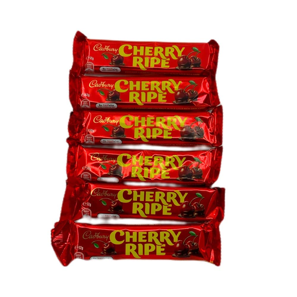 Cadbury Cherry Ripe Chocolate Bar 6 Pack — Australian dark chocolate bars with glace cherry and coconut centre, six bars in a pack