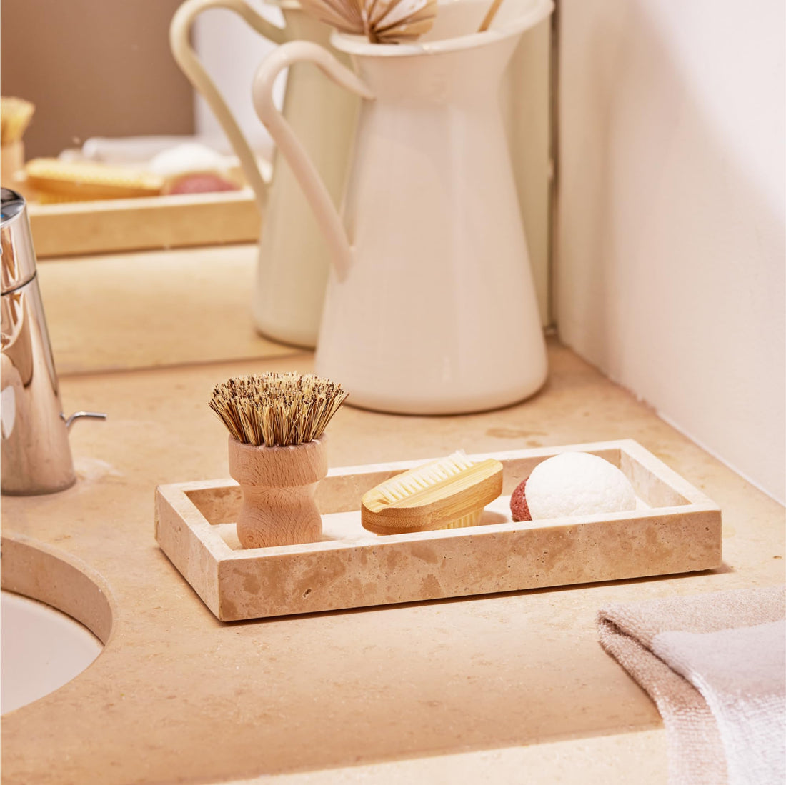 Natural Stone on Your Vanity: Navaris Travertine Decorative Tray