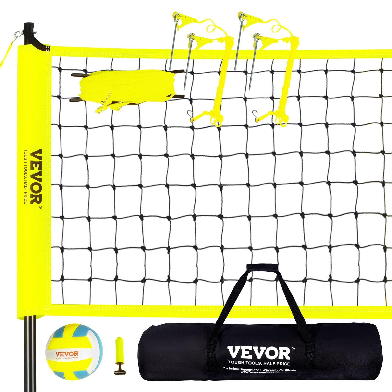 VEVOR portable volleyball net system with adjustable height steel poles, PU volleyball, pump, boundary lines and carry bag for outdoor and beach play