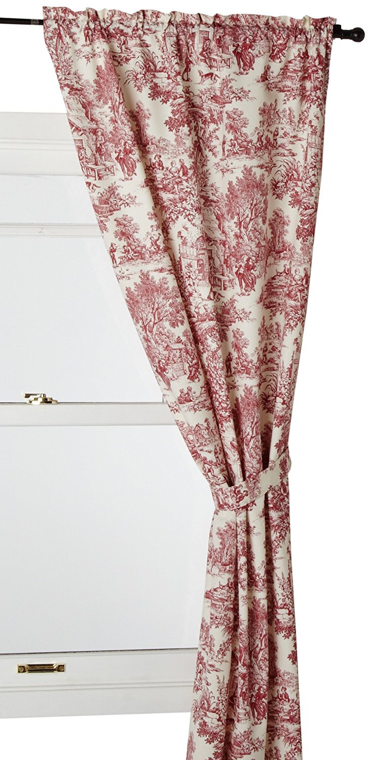 Ellis Curtain Victoria Park Toile red 100% cotton window panel pair with tiebacks 68x72 inch USA-made