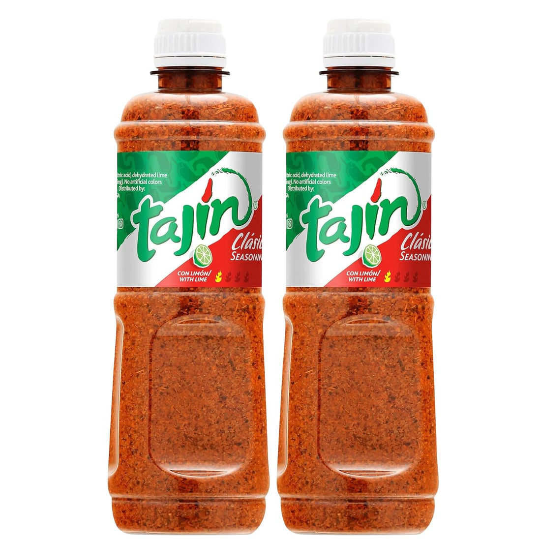 Tajin Clásico Fruit and Snack Seasoning chili lime spice 2 x 400g bulk pack shown on a white background