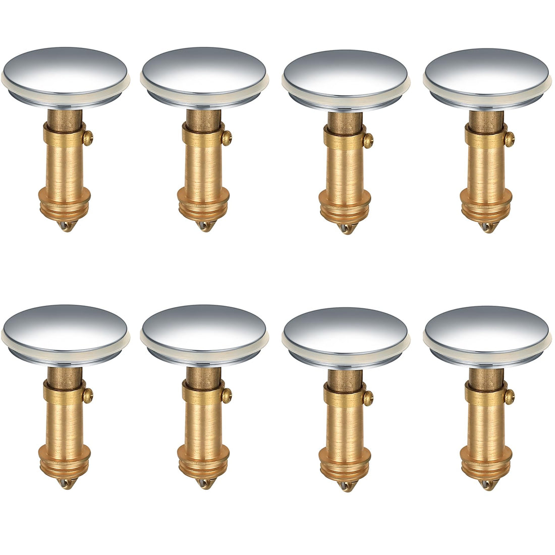8-pack brass pop up sink plugs 38mm click clack drain stoppers with chrome finish — bulk bathroom basin plug set