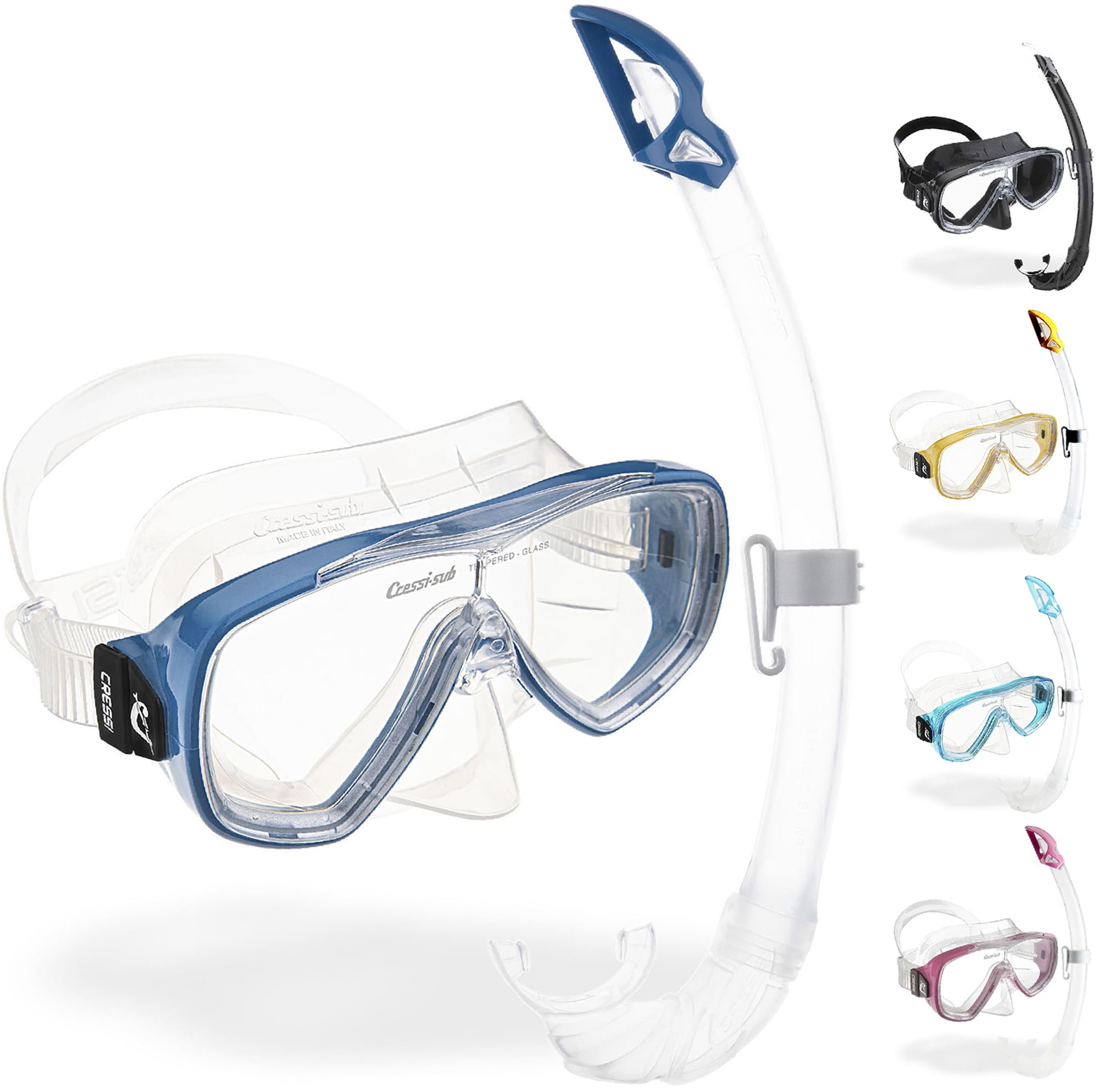 Cressi Onda Mare Snorkel Set – Single Lens Silicone Mask – Clear/Blue