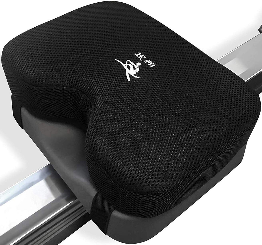 Rowing machine seat cushion 3-inch memory foam with washable cover and straps designed to fit Concept 2 rowing machine