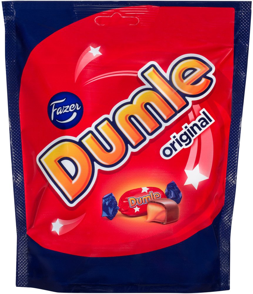 Fazer Dumle Original Milk Chocolate with Soft Toffee Candy Bag 270g — classic Finnish sweet with smooth milk chocolate coating and chewy soft toffee centre from Fazer