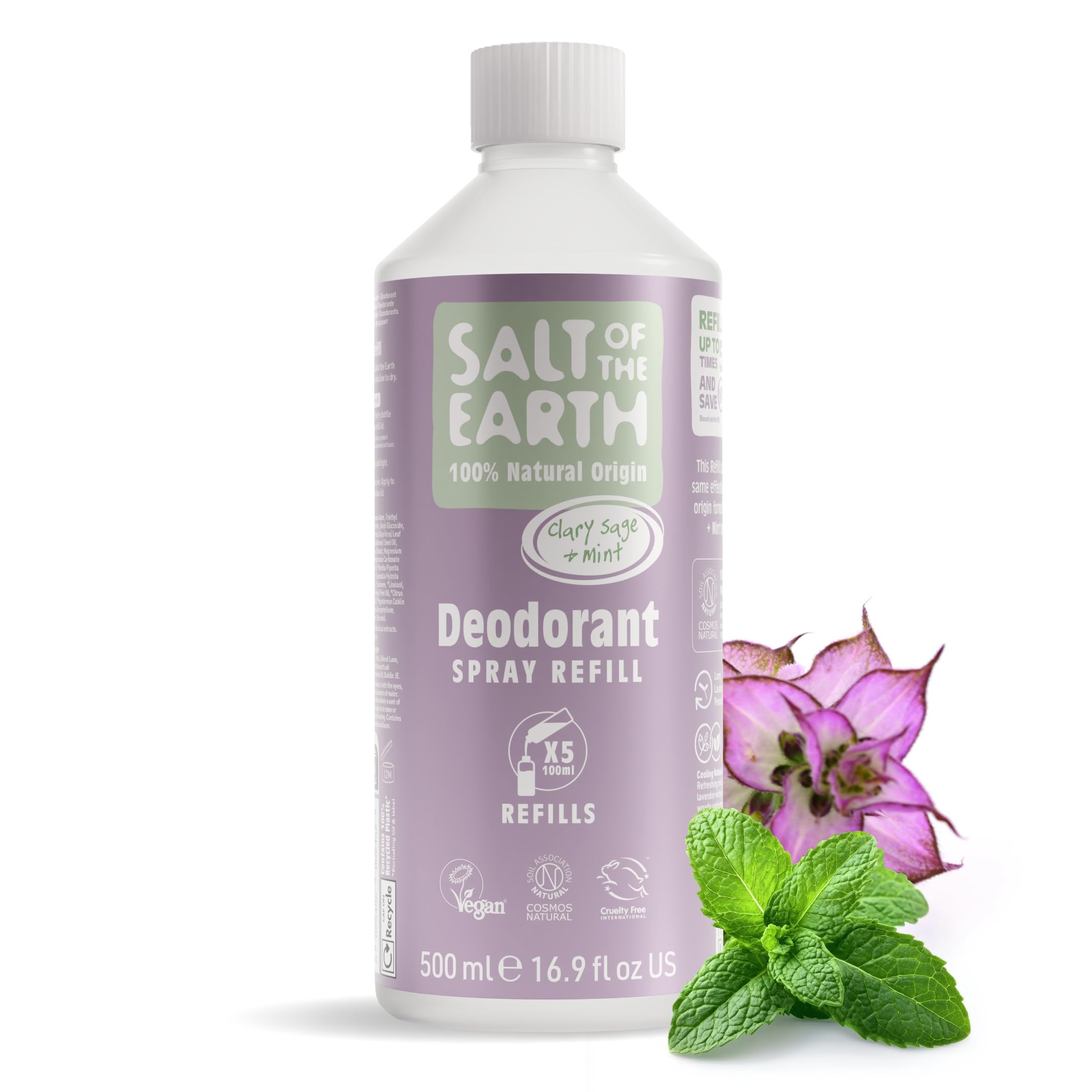 Salt of the Earth Natural Deodorant Spray Refill – Clary Sage & Mint 500ml