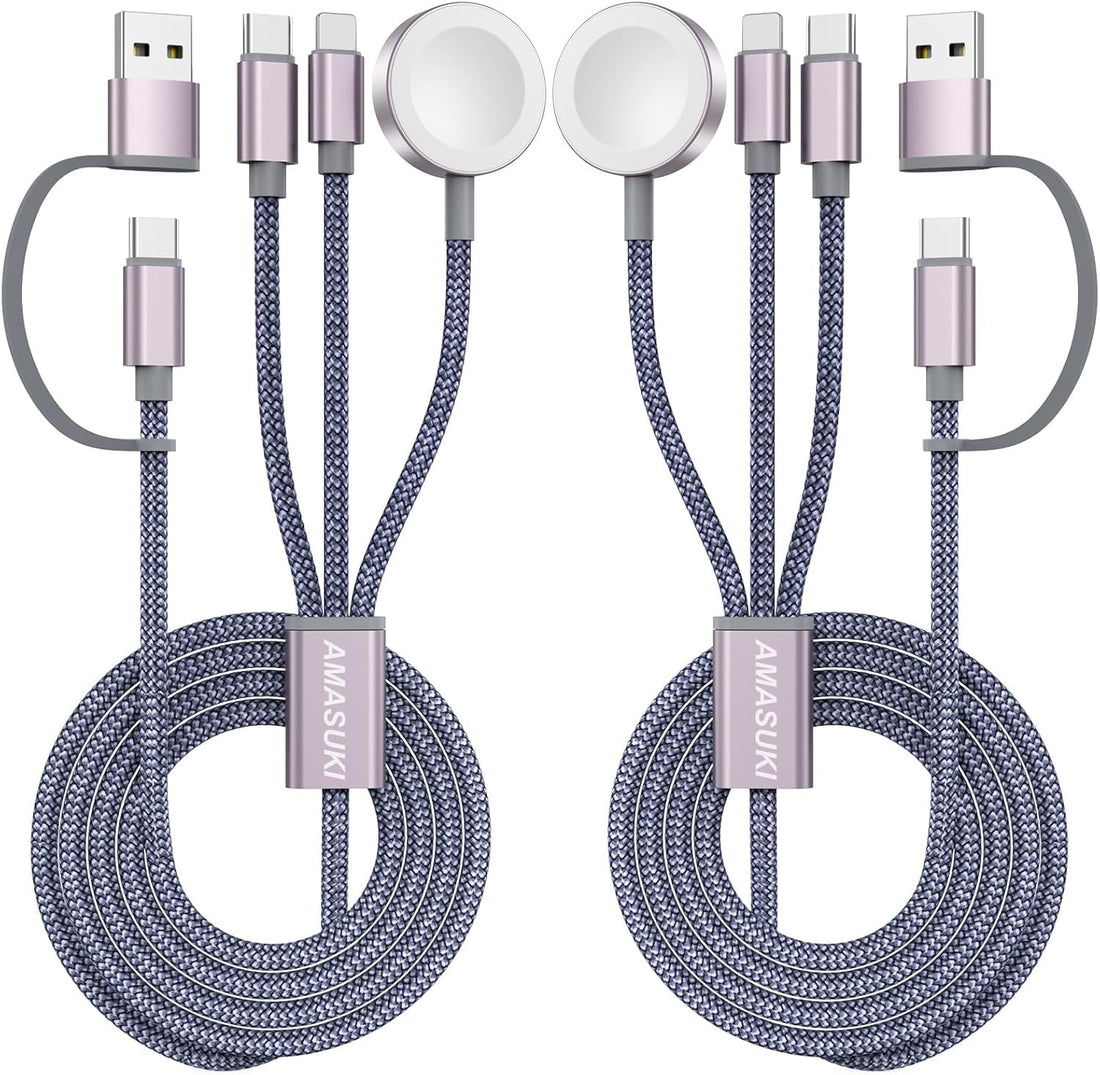 3-in-2 USB C Multi Charger Cable for Apple Watch and iPhone showing the single cable with Apple Watch magnetic charger and USB-C connector for simultaneous device charging