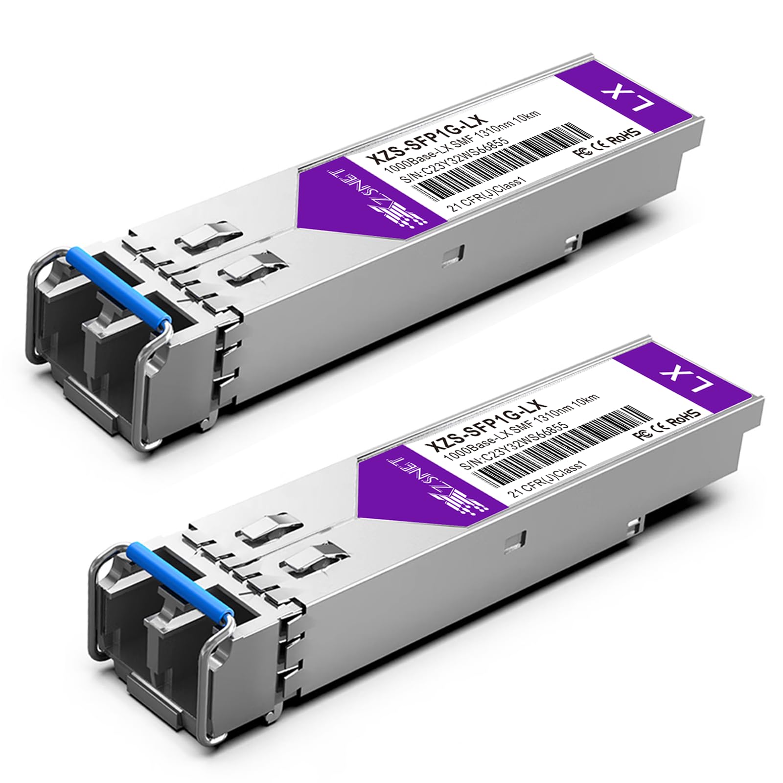XZSNET 1000BASE-LX SFP transceiver 1.25G single mode LC fibre module 2-pack compatible with Cisco Ubiquiti Mikrotik Meraki