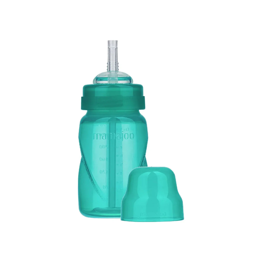Mamajoo Training Cup 12+ months 270ml in green — non-spill leak-proof cup with soft silicone straw, anti-colic valve, BPA-free food-grade materials and broad stable base