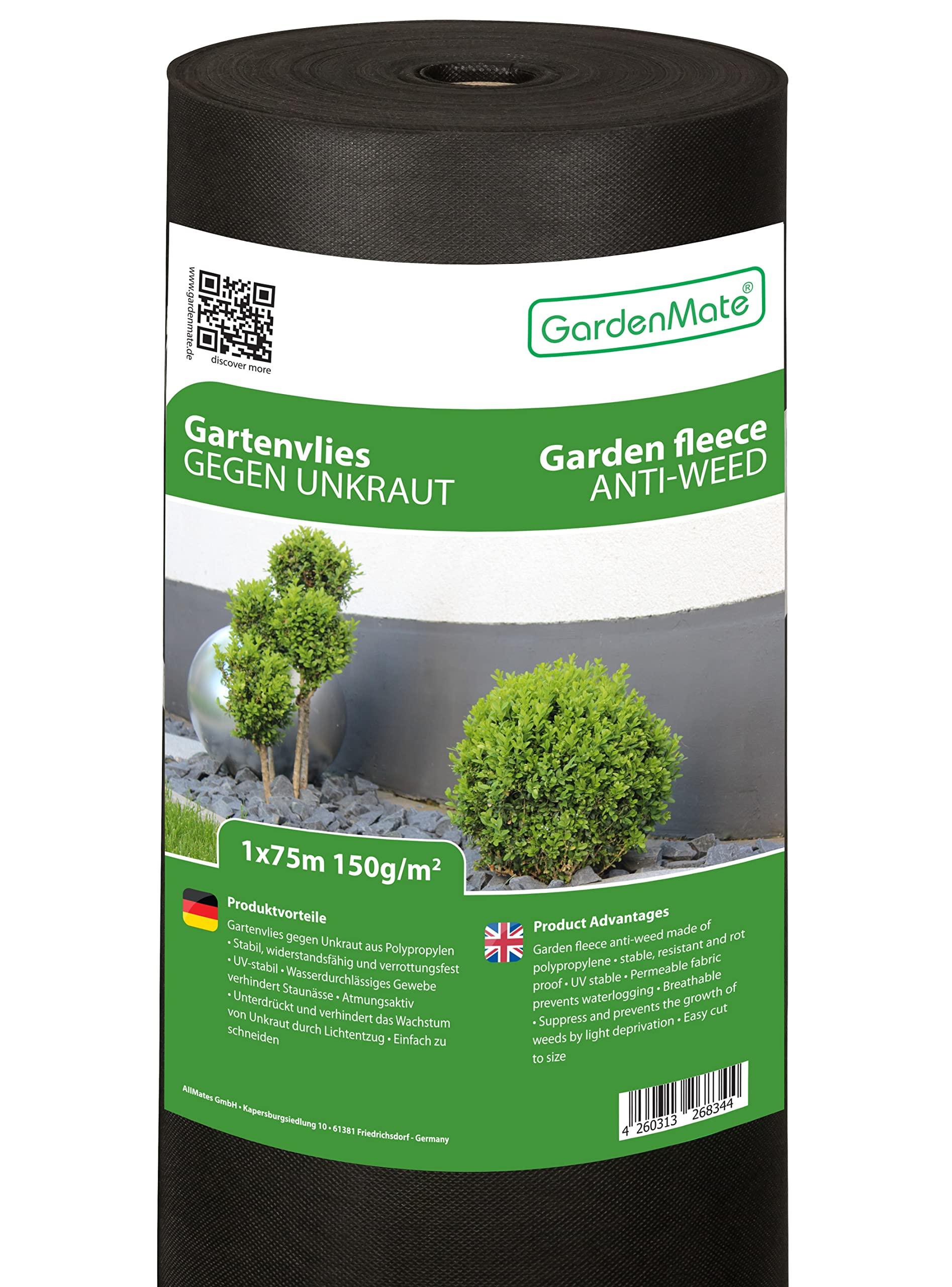 GardenMate Weed Control Fabric 150gsm heavy duty 1m x 75m UV stabilised non-woven landscape membrane – SGS tested EU REACH compliant