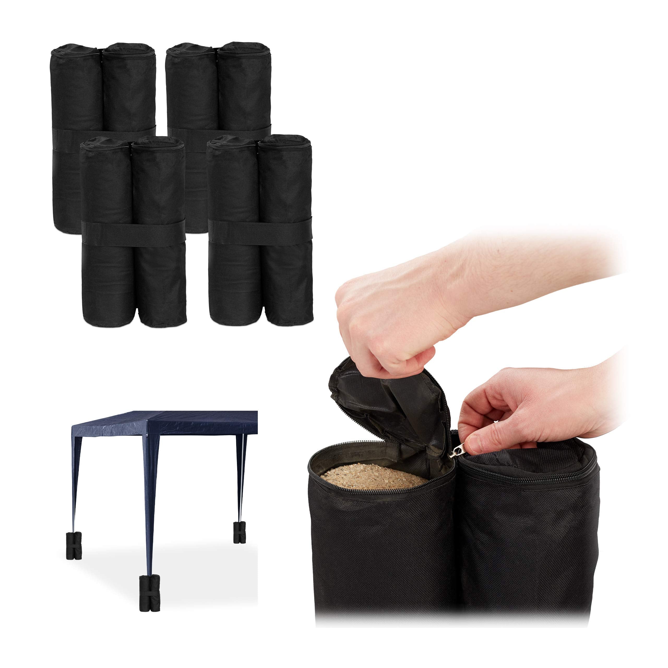 Relaxdays gazebo weights pack of 4 heavy duty fillable sand bags for tents and gazebos 10kg per leg black Oxford fabric