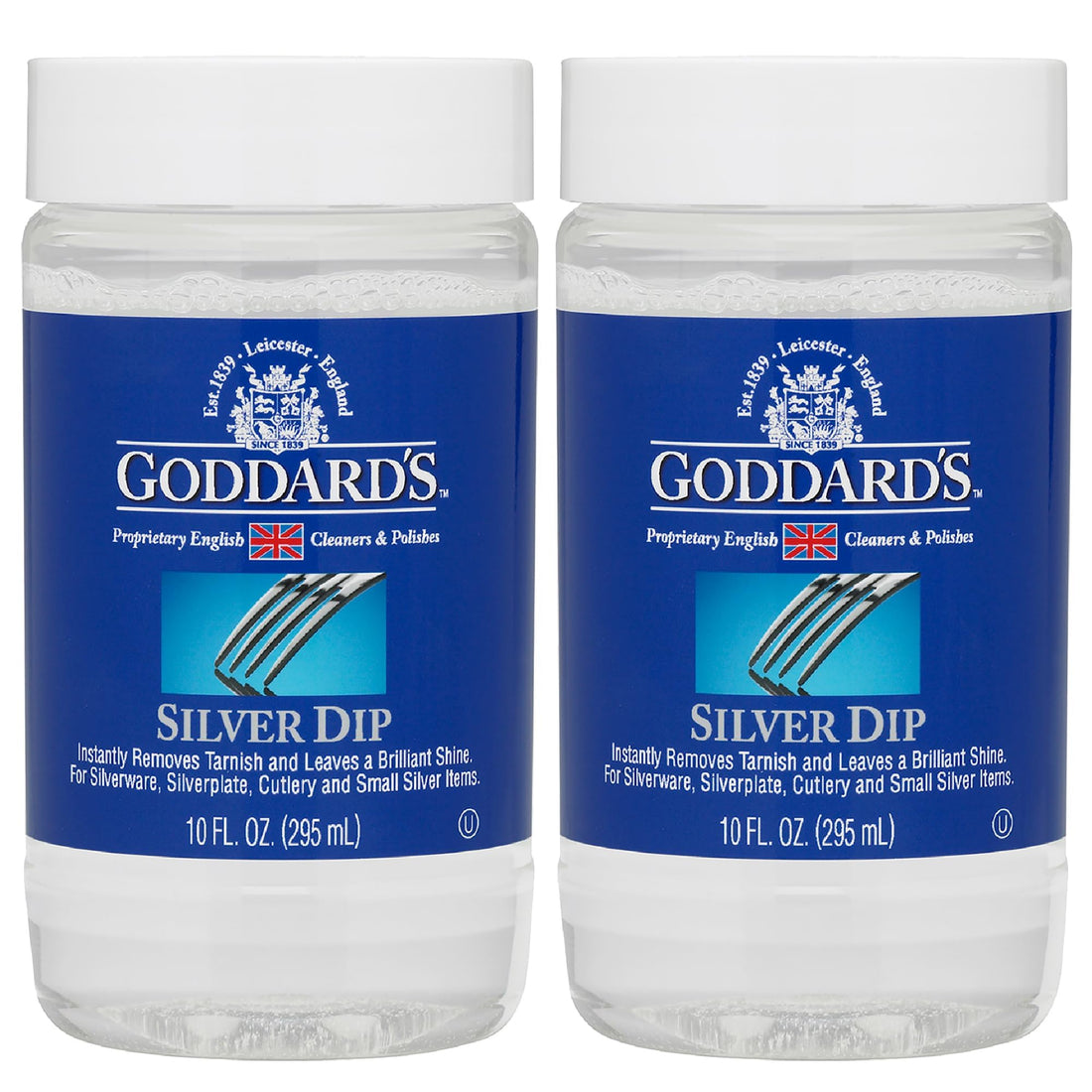 Goddard's Silver Dip Tarnish Remover 2-pack 295ml - professional liquid silver cleaner for silverware, cutlery and jewellery