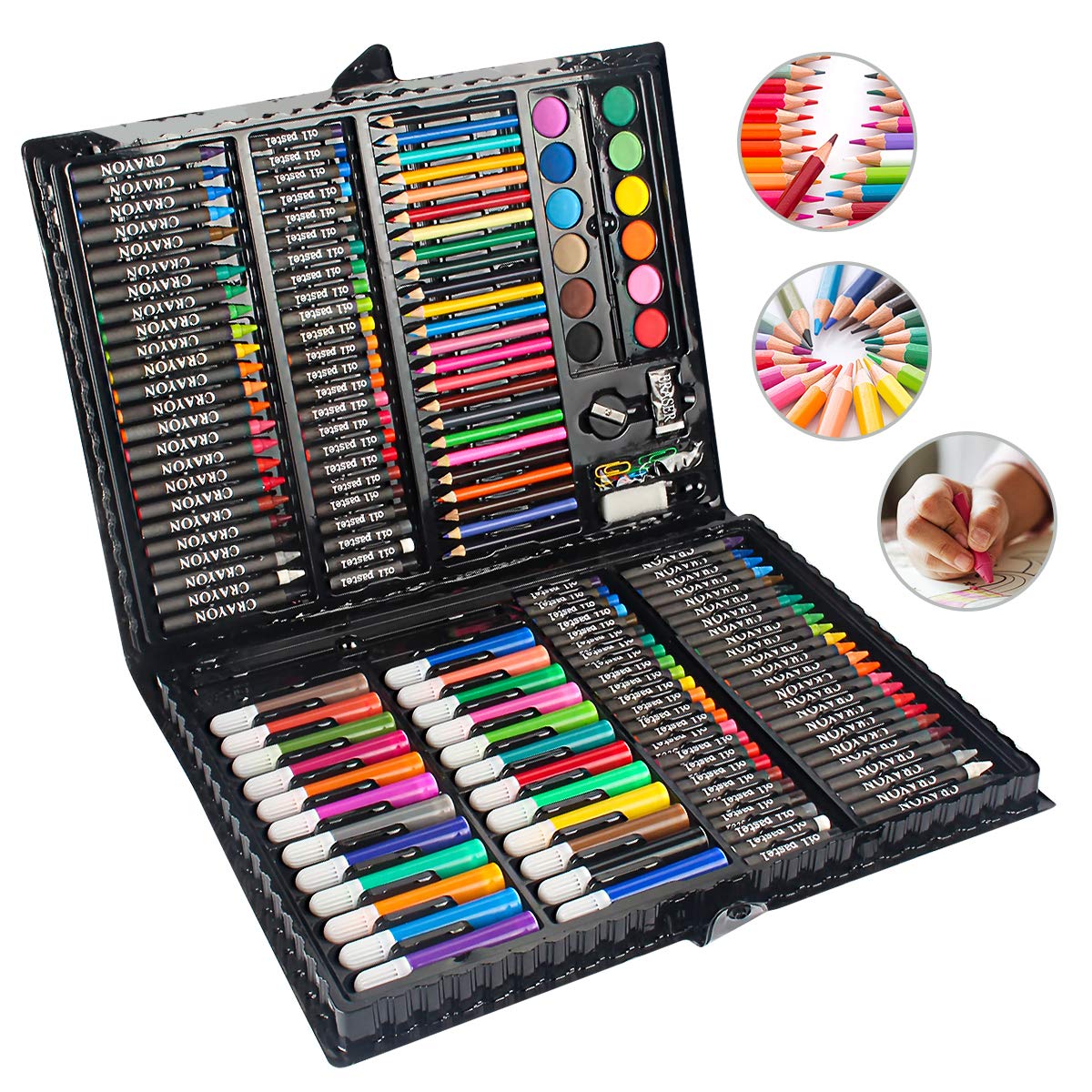MIAOKE 168-piece art set for children with crayons oil pastels markers watercolour cakes sketch pad pencil sharpener eraser