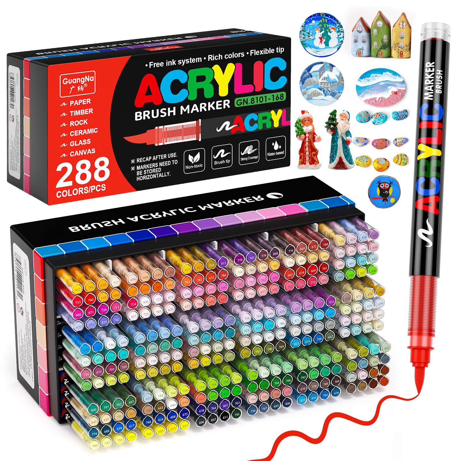 Sanyetral 288 colours acrylic brush markers set soft tip paint pens for paper clothes shoes stones ceramic metal