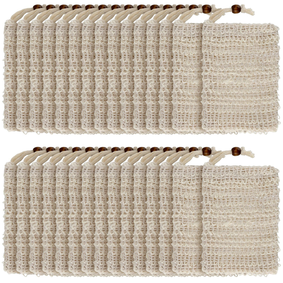 YUENPUN 30 PCS Natural Ramie Soap Bags exfoliating mesh soap saver pouches — one of three bar soap accessories compared in this guide from ALTOE
