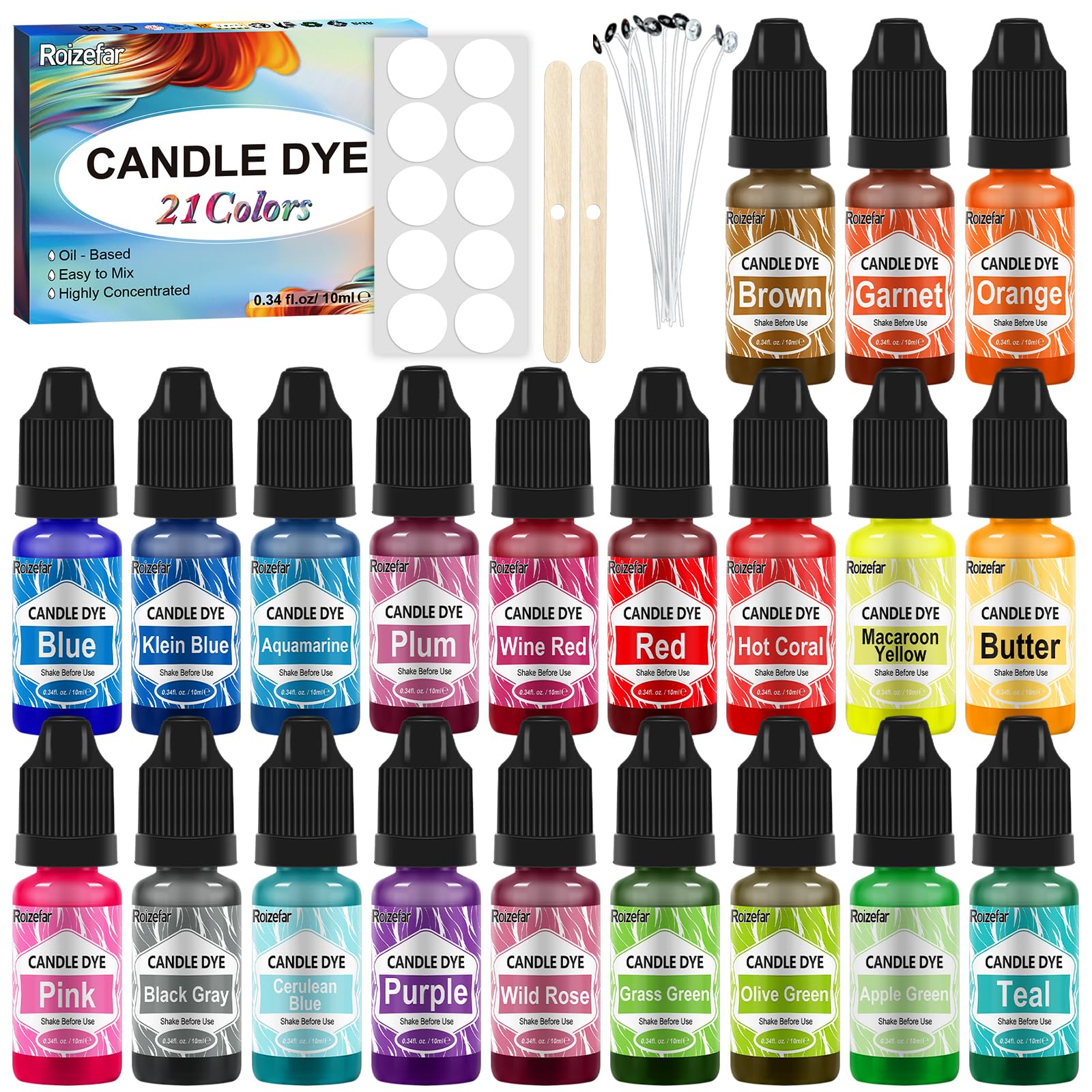 21 Colours, One Drop: Roizefar Liquid Candle Dye Set at £27.70