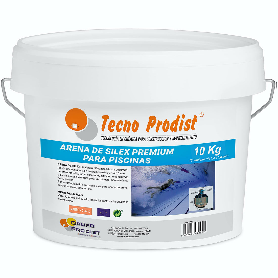 Tecno Prodist Premium Silex pool filter sand 10kg bucket 0.4-0.8mm granulometry for pool filtration