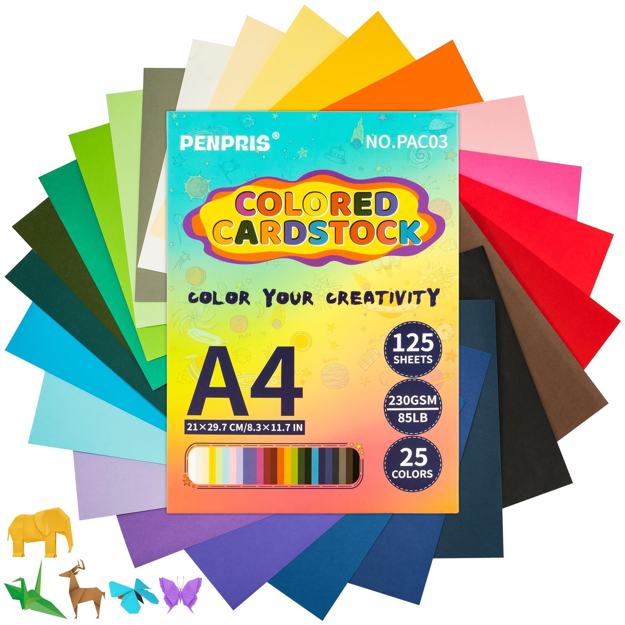 A4 Coloured Cardstock 230GSM – 125 sheets in 25 vibrant colours for scrapbooking, card making, origami and craft projects